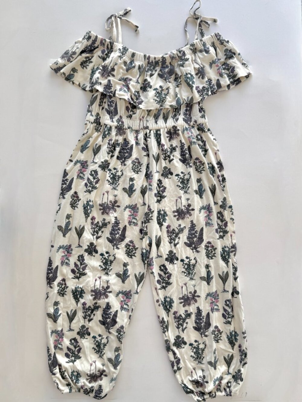 The Woods by Kate Quinn Girls Jumpsuit 3T EUC Botanical Print Off-Shoulder